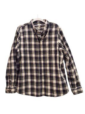 LL Bean flannel shirt Mens L button down Plaid Black cotton gorpcore dad hiking